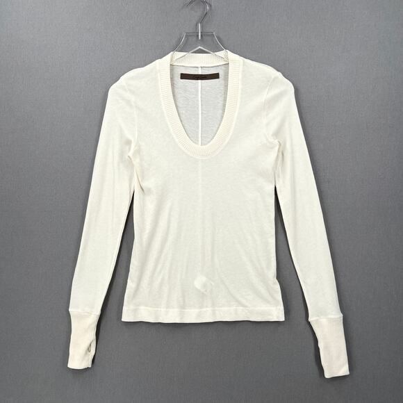 ENZA COSTA Cashmere Easy Cuffed U Neck Long Sleeve Top Womens Small Cream NEW - Picture 4 of 16